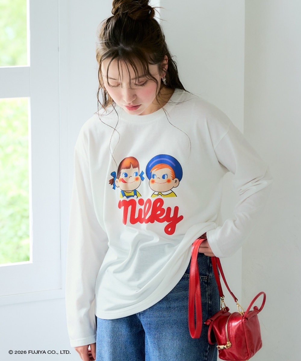 【ペコちゃん】プリント長袖ロングTシャツ 大きいサイズ