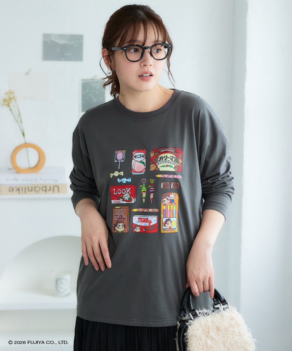 【ペコちゃん】プリント長袖ロングTシャツ 大きいサイズ