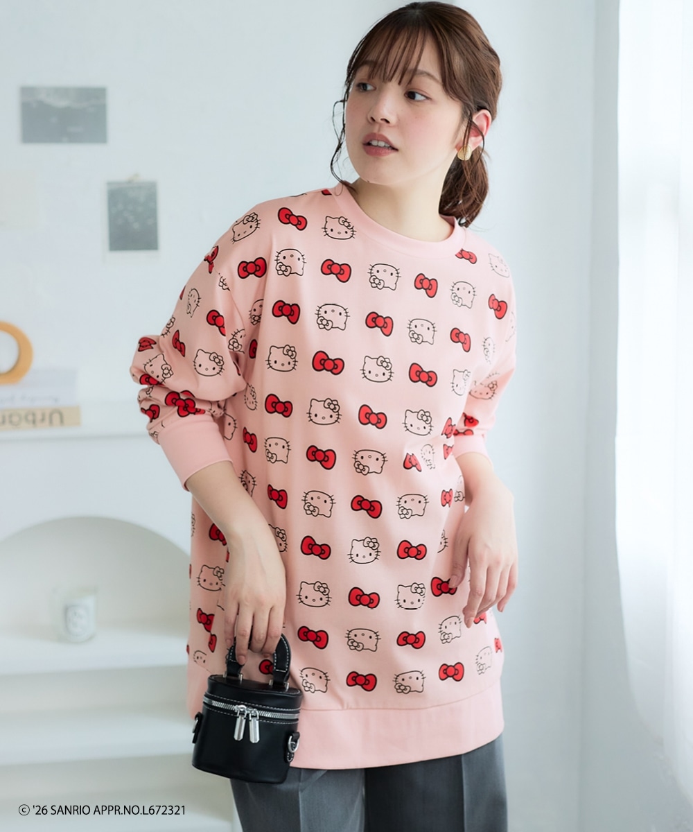 【サンリオキャラクターズ】綿100％総柄長袖ロングTシャツ 大きいサイズ