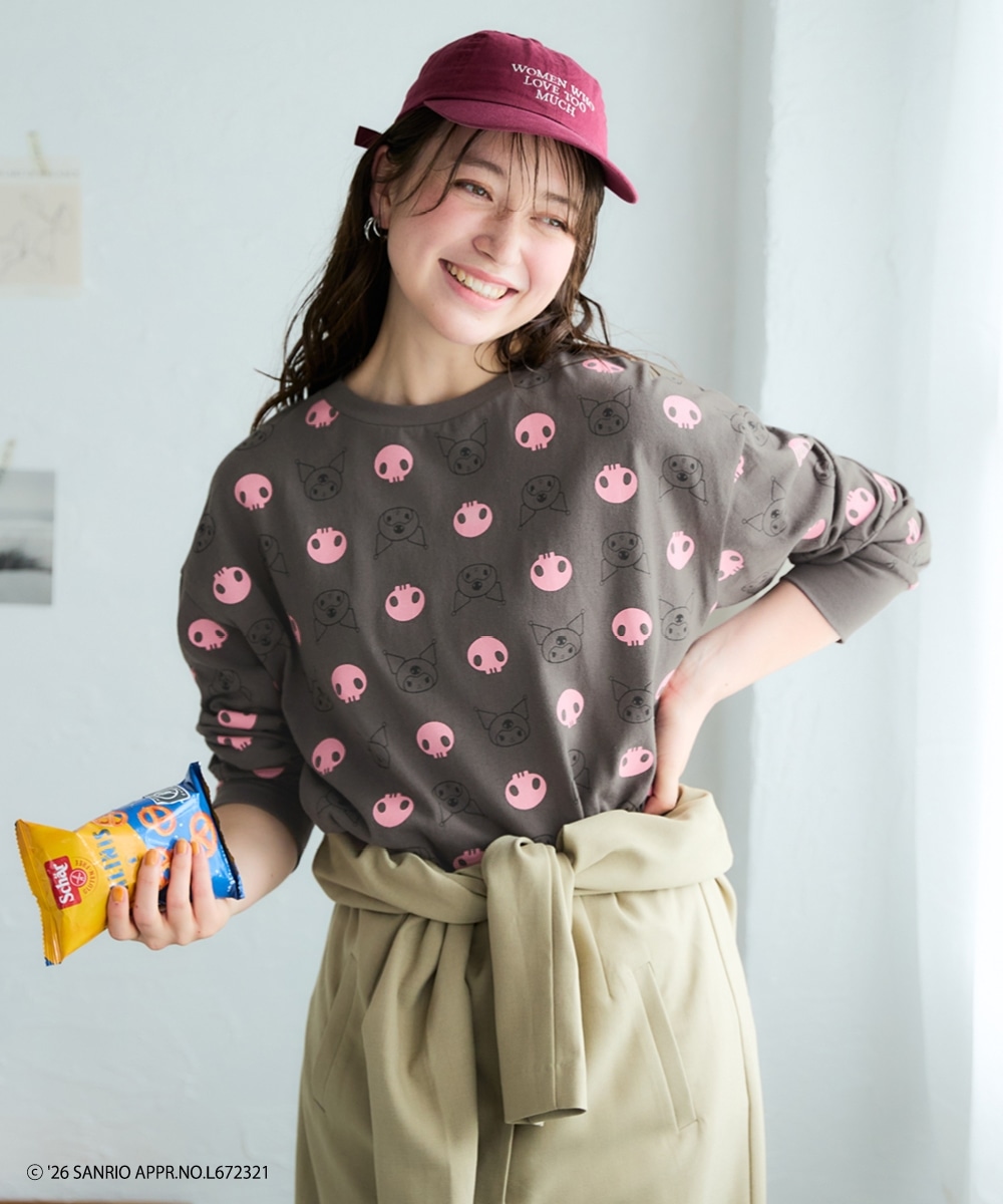 【サンリオキャラクターズ】綿100％総柄長袖ロングTシャツ 大きいサイズ