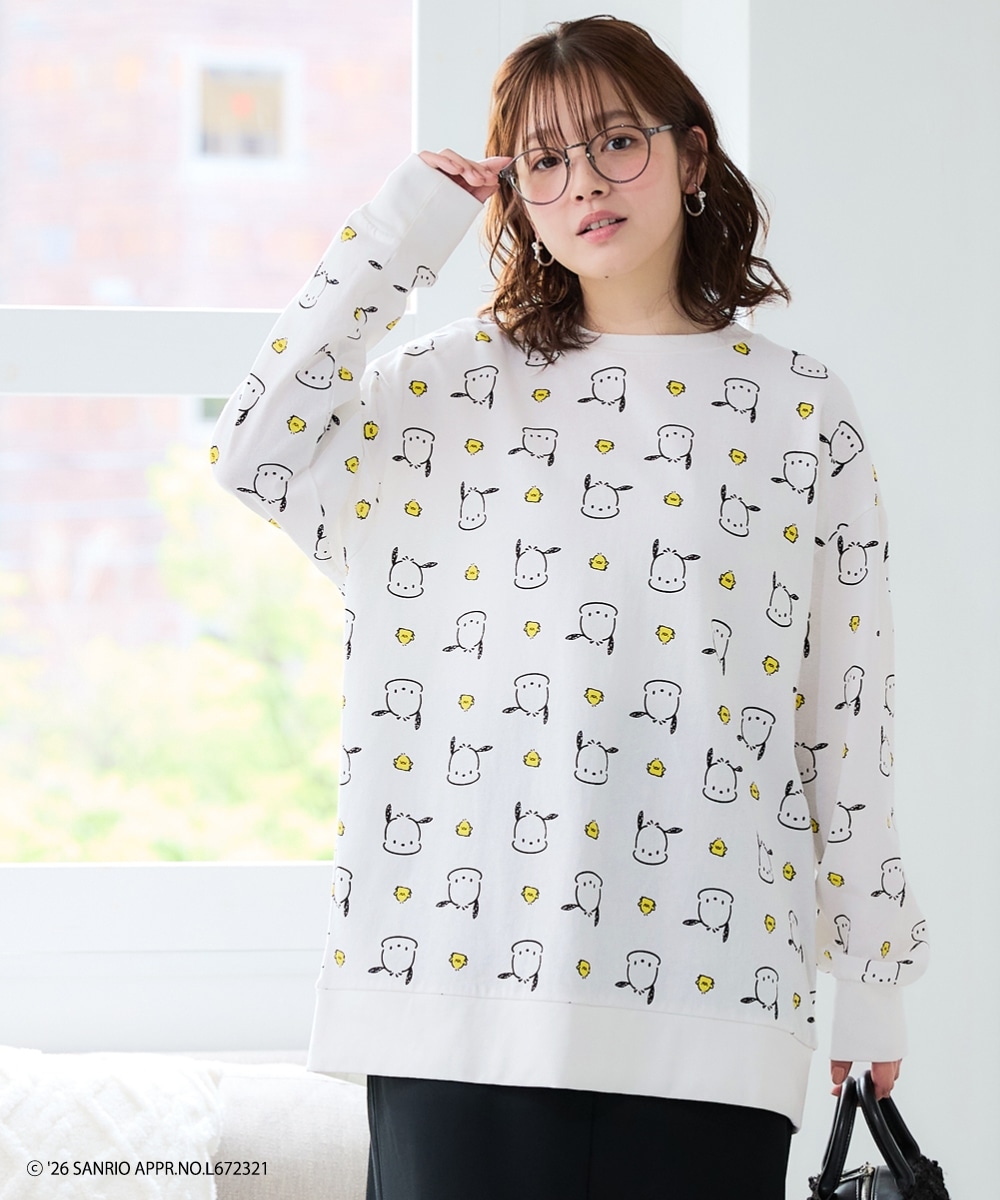 【サンリオキャラクターズ】綿100％総柄長袖ロングTシャツ 大きいサイズ