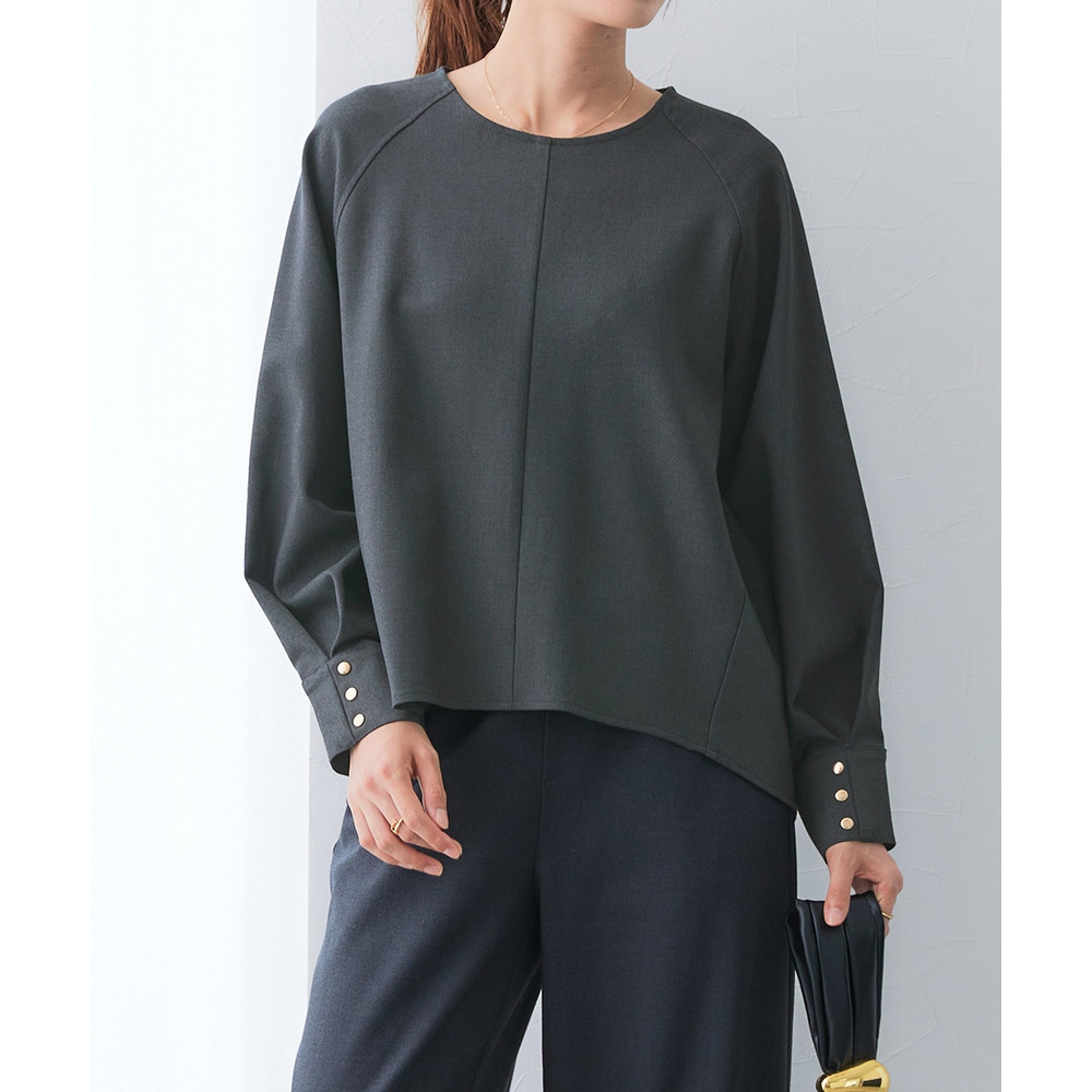 【あったか裏起毛】袖ゴールドボタンプルオーバーブラウス(しわになりにくい・ストレッチ・保温性) 大きいサイズ17