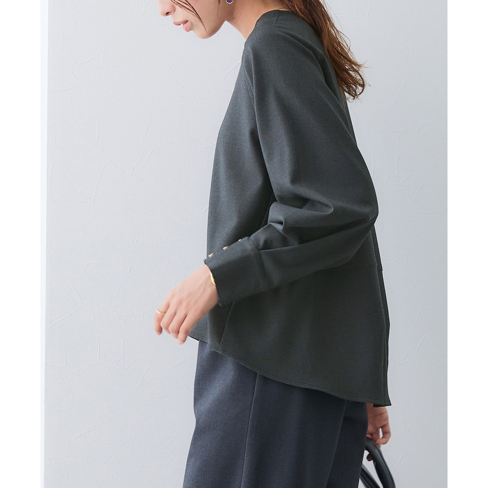 【あったか裏起毛】袖ゴールドボタンプルオーバーブラウス(しわになりにくい・ストレッチ・保温性) 大きいサイズ18