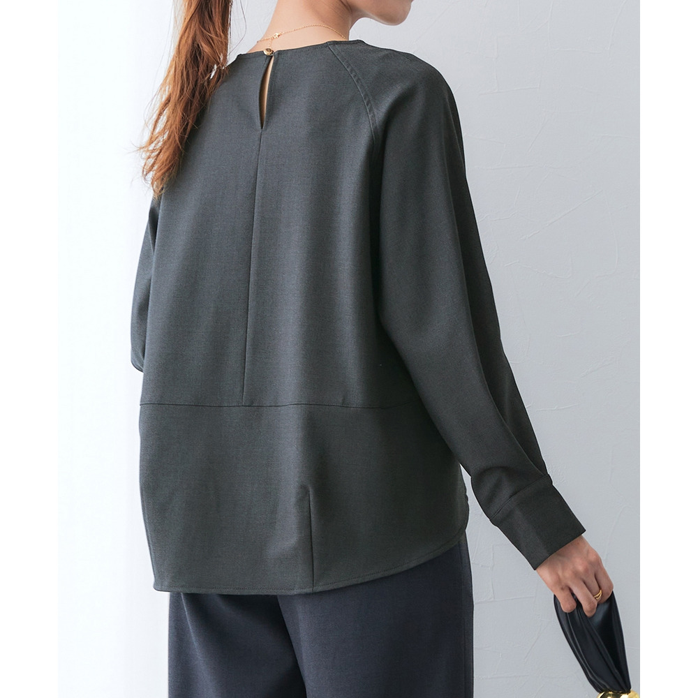 【あったか裏起毛】袖ゴールドボタンプルオーバーブラウス(しわになりにくい・ストレッチ・保温性) 大きいサイズ19