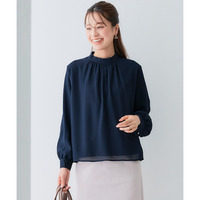 【あったか裏地付】ハイネックギャザーブラウス 大きいサイズ