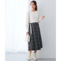 チェック柄ドッキングニットワンピース（ウォッシャブル・静電防止） 大きいサイズ