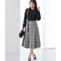 チェック柄ドッキングニットワンピース（ウォッシャブル・静電防止） 大きいサイズ