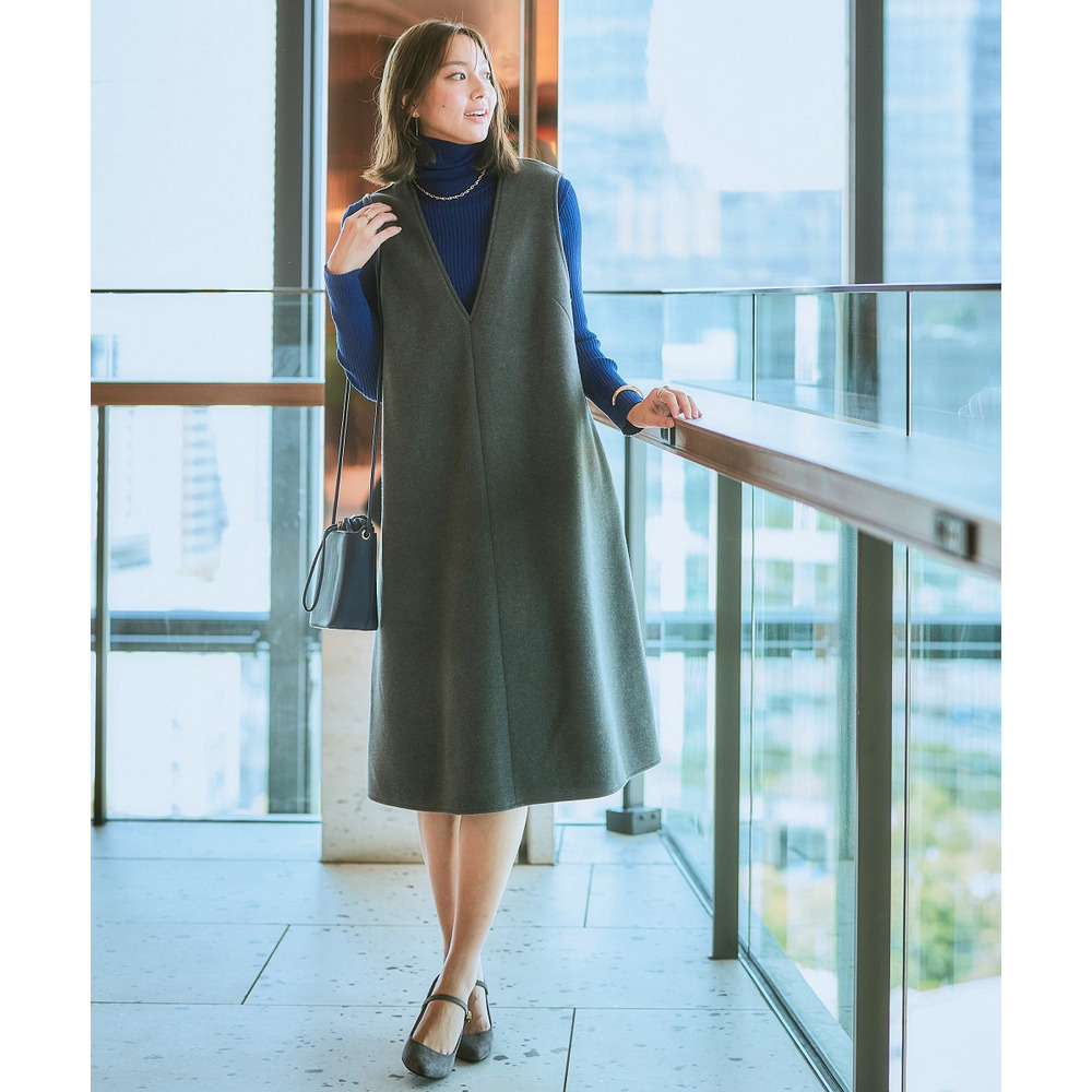 ウール調ふんわりジャージーフレアジャンパースカート(しわになりにくい・ウォッシャブル) 大きいサイズ10