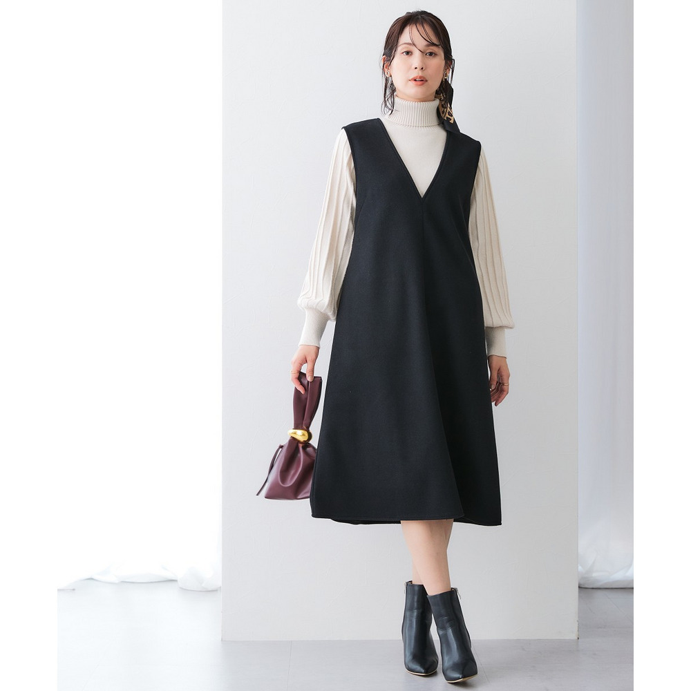 ウール調ふんわりジャージーフレアジャンパースカート(しわになりにくい・ウォッシャブル) 大きいサイズ12