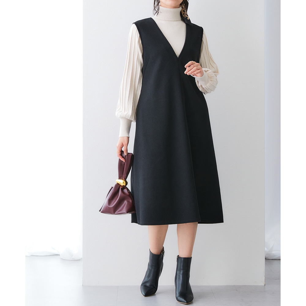 ウール調ふんわりジャージーフレアジャンパースカート(しわになりにくい・ウォッシャブル) 大きいサイズ14