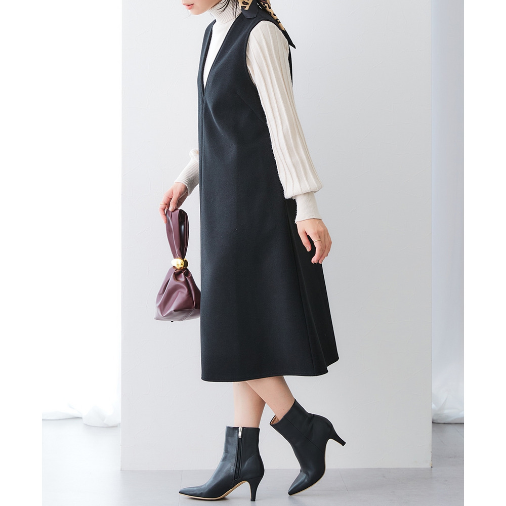 ウール調ふんわりジャージーフレアジャンパースカート(しわになりにくい・ウォッシャブル) 大きいサイズ15