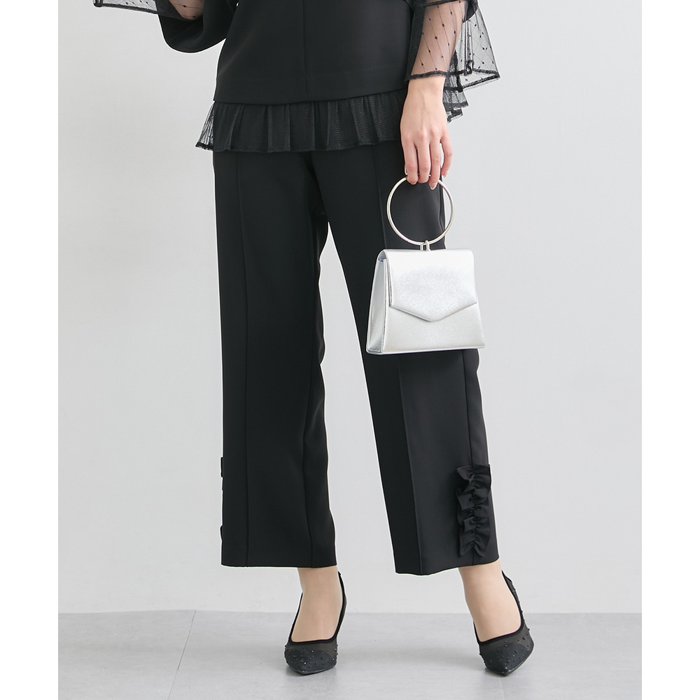 【結婚式・パーティードレス】レースレイヤードブラウス+脇フリルセミワイドパンツセットアップ 大きいサイズ19