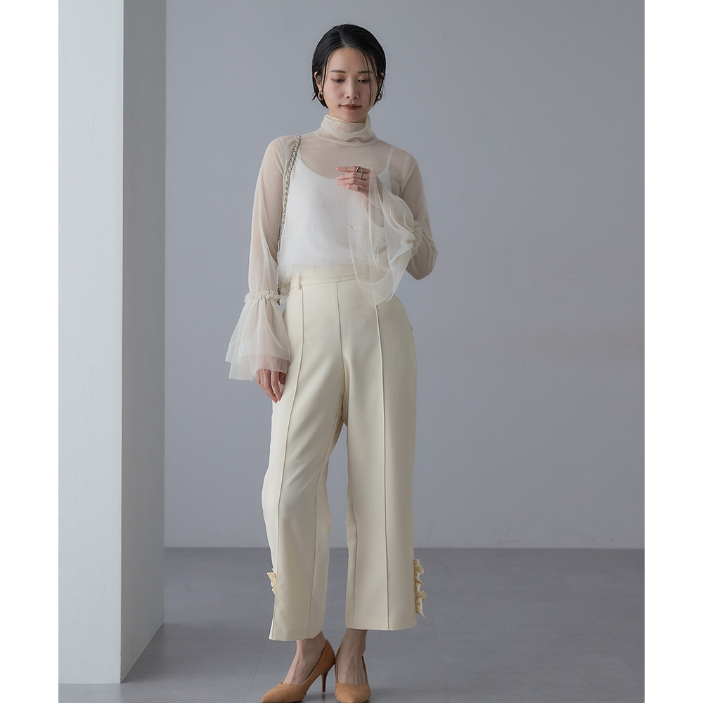 【結婚式・パーティードレス】レースレイヤードブラウス+脇フリルセミワイドパンツセットアップ 大きいサイズ21