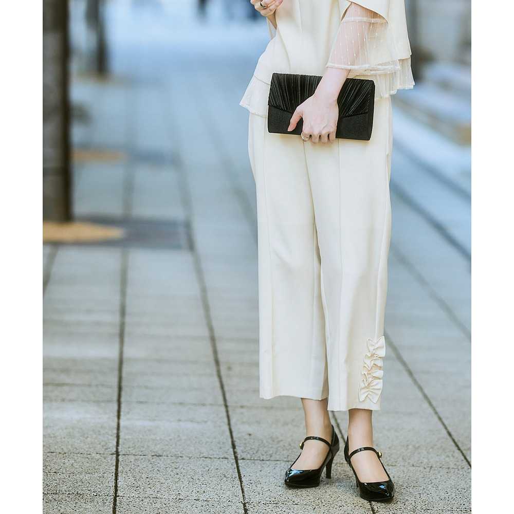 【結婚式・パーティードレス】レースレイヤードブラウス+脇フリルセミワイドパンツセットアップ 大きいサイズ9