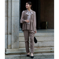 【結婚式・パーティードレス】リボン前開きウエストタックブラウス＋パンツセット 大きいサイズ