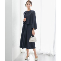 【レディーススーツ】ドビー素材アンサンブルスーツ（ノーカラージャケット＋共布リボン付ロング丈ワンピース） 大きいサイズ