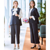 【レディーススーツ】ドビー素材セットアップパンツスーツ４点セット（ノーカラージャケット＋ジレ＋ブラウス＋セミワイドパンツ） 大きいサイズ