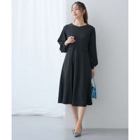 【ジャージーシリーズ】袖ボリュームハートネックフレアワンピース（ストレッチ・しわになりにくい・ＵＶカット） 大きいサイズ