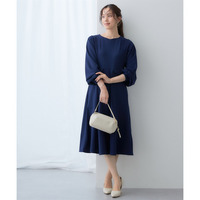 【ジャージーシリーズ】袖ボリュームハートネックフレアワンピース（ストレッチ・しわになりにくい・ＵＶカット） 大きいサイズ