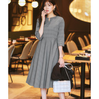 ゴールドパーツ使いウエスト切替フレアワンピース 大きいサイズ