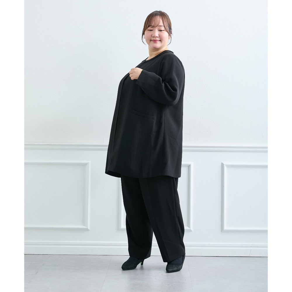 【喪服・礼服】<夏対応>前開き3WAYノーカラーロングジャケット+ストレートパンツスーツ 大きいサイズ17