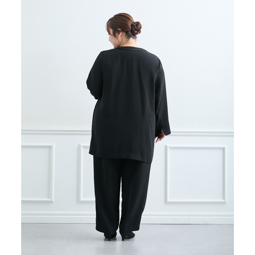 【喪服・礼服】<夏対応>前開き3WAYノーカラーロングジャケット+ストレートパンツスーツ 大きいサイズ19