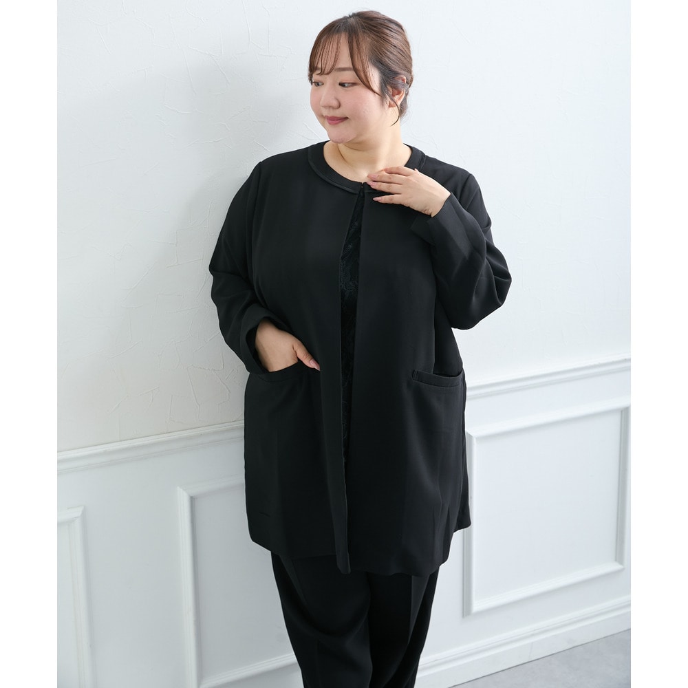 【喪服・礼服】<夏対応>前開き3WAYノーカラーロングジャケット+ストレートパンツスーツ 大きいサイズ21