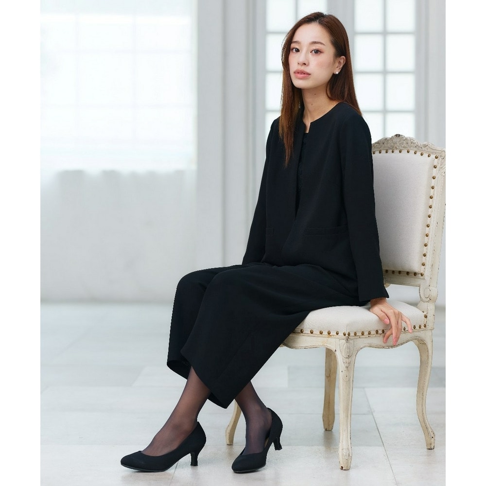 【喪服・礼服】<夏対応>胸当て付ノーカラージャケット+ワイドパンツスーツ 大きいサイズ25