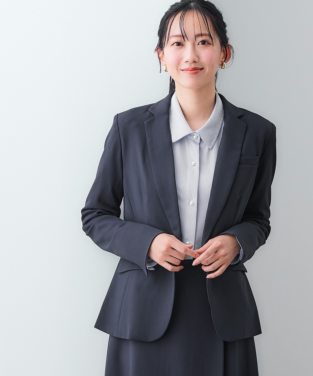【レディーススーツ】セットアップ対応ゆったりバストテーラードジャケット（上下別売・すごく伸びる多機能変り織リスピィシリーズ） 大きいサイズ