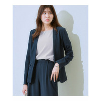 【レディーススーツ】セットアップ対応ノーカラージャケット（上下別売・吸汗速乾ストレッチコードレーンシリーズ）　大きいサイズ