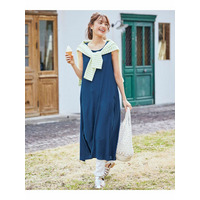 涼しいサラサラカットソー楊柳ノースリーブワンピース（ロング丈）　大きいサイズ