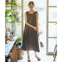 涼しいサラサラカットソー楊柳ノースリーブワンピース（ロング丈）　大きいサイズ