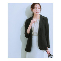 【レディーススーツ】セットアップ対応ロング丈テーラードジャケット(上下別売・うすカルジャージーシリーズ)　大きいサイズ