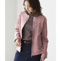 フェイクスエードノーカラーライダースジャケット 大きいサイズ