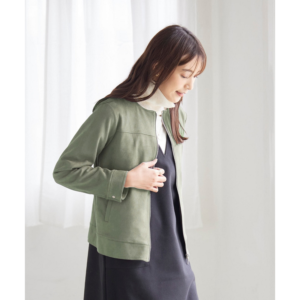 フェイクスエードノーカラーライダースジャケット 大きいサイズ1