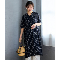 接触冷感うすカル柔らか5分袖バンドカラーワンピース 大きいサイズ
