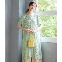 接触冷感うすカル柔らか5分袖バンドカラーワンピース 大きいサイズ