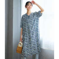 接触冷感うすカル柔らか5分袖バンドカラーワンピース 大きいサイズ