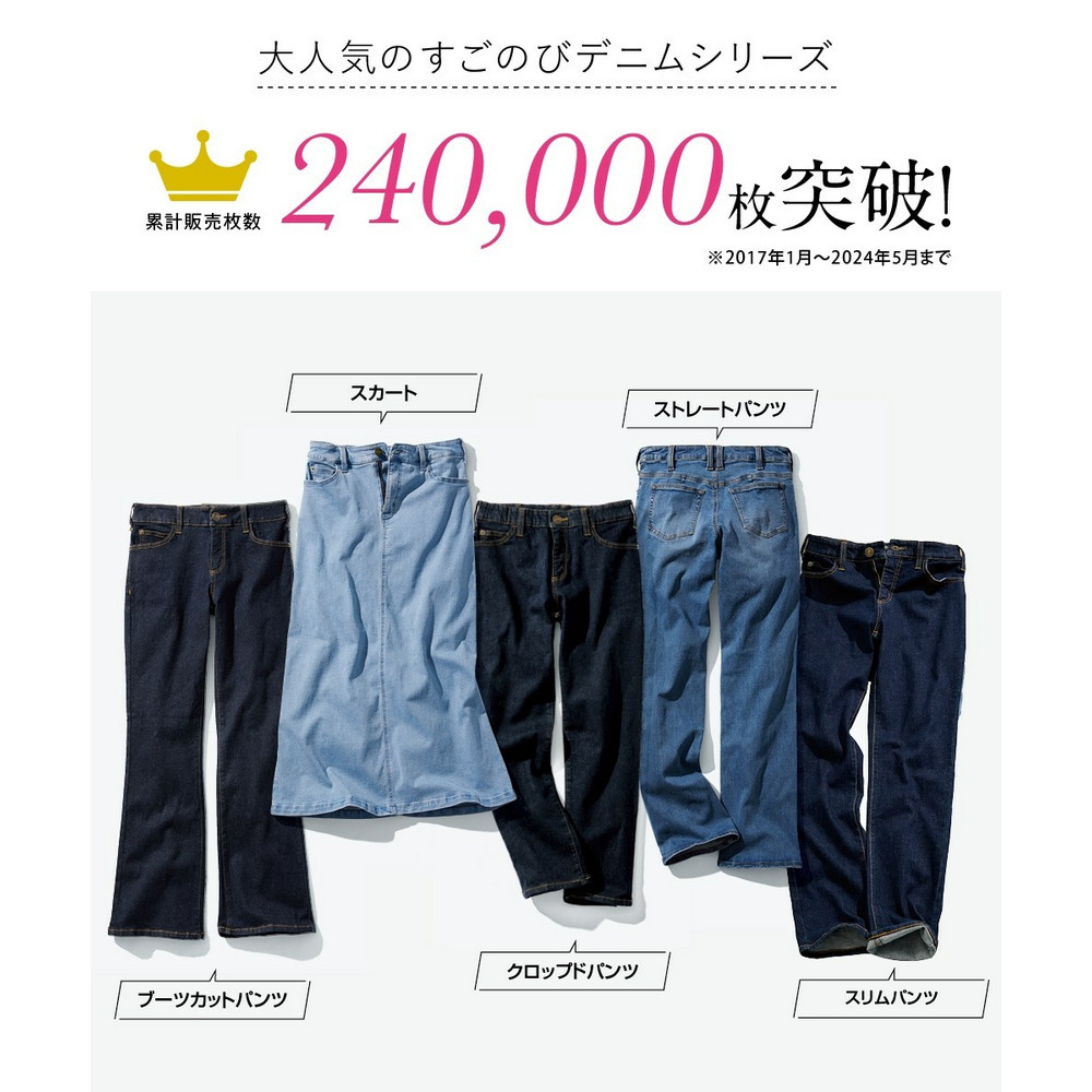 大きいサイズ すごのびストレッチデニムストレートパンツ（ゆったり太もも）（股下68cm）7