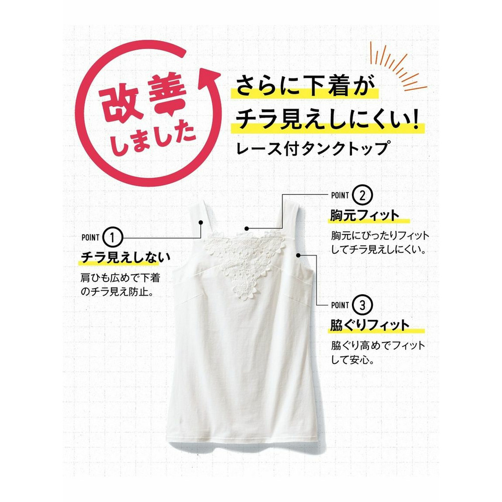 大きいサイズ 安定感アップ！さらに下着がチラ見えしにくいレース付綿混タンクトップ4