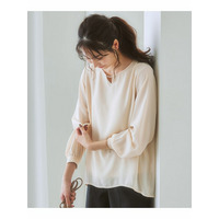 【吸汗速乾カットソー裏地付】シフォンジョーゼット金具付きブラウス　大きいサイズ