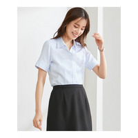 【事務服・会社制服】パウダーサテン半袖スキッパーシャツ（抗菌防臭加工）（チラ見え防止ボタン付）　大きいサイズ