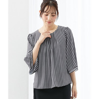 【カットソー裏地付】ジョーゼットフレア7分袖ブラウス 大きいサイズ