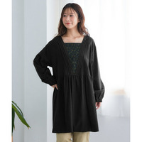 綿100％肌触り柔らか起毛刺しゅう使いビエラチュニックブラウス 大きいサイズ