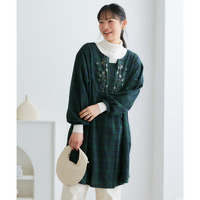 綿100％肌触り柔らか起毛刺しゅう使いビエラチュニックブラウス 大きいサイズ