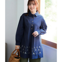 綿100％肌触り柔らか起毛刺しゅう使いビエラチュニックブラウス 大きいサイズ