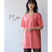 綿100％汗染みしにくい5分袖チュニックTシャツ 大きいサイズ