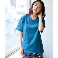 綿100％汗染みしにくいVネック5分袖Ｔシャツ　大きいサイズ