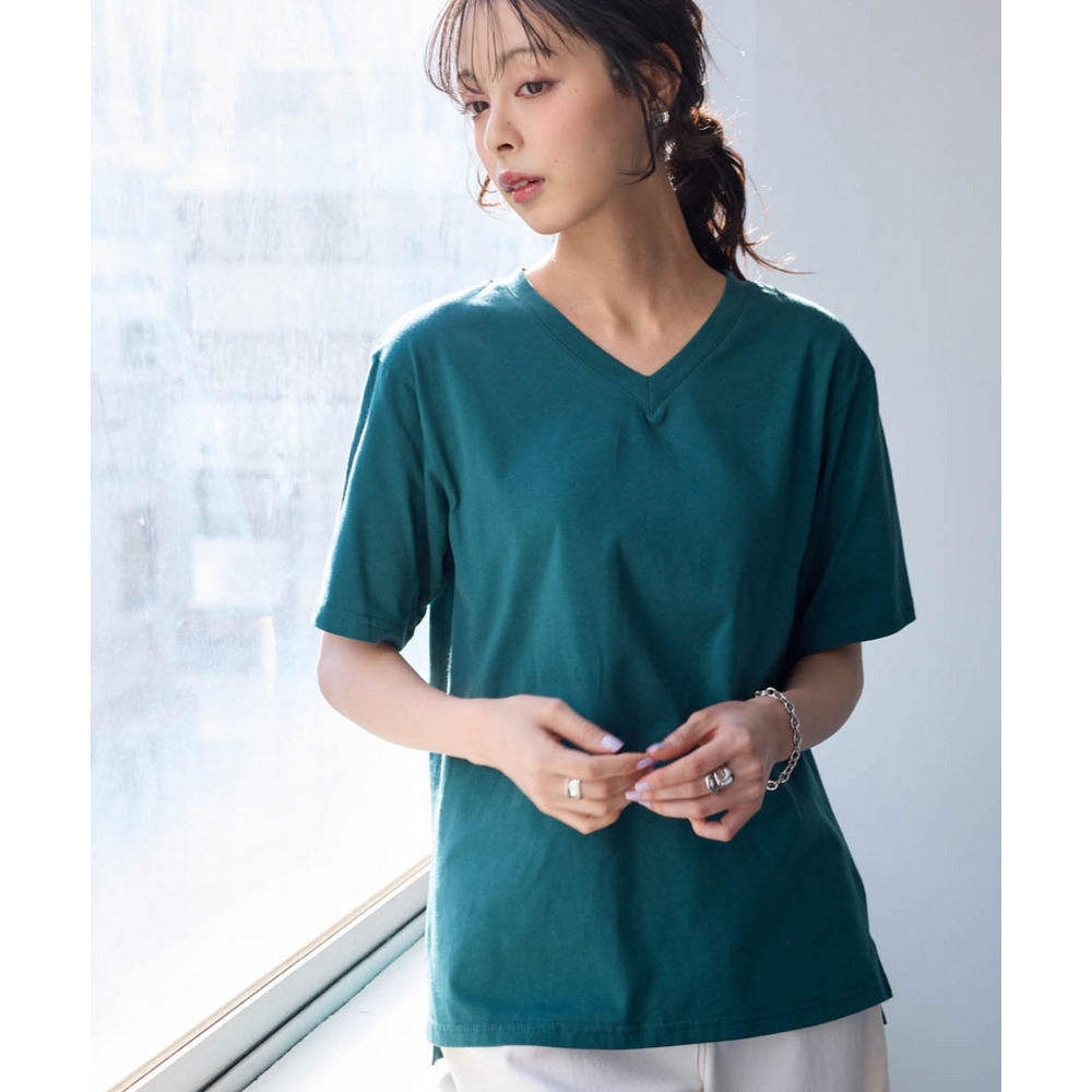 綿100%汗染みしにくいVネック5分袖Tシャツ 大きいサイズ1
