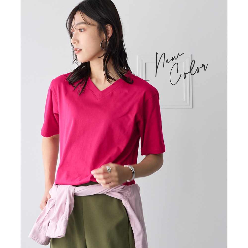 綿100%汗染みしにくいVネック5分袖Tシャツ 大きいサイズ1